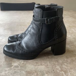 Geox Black Leather Ankle Boots with Buckle